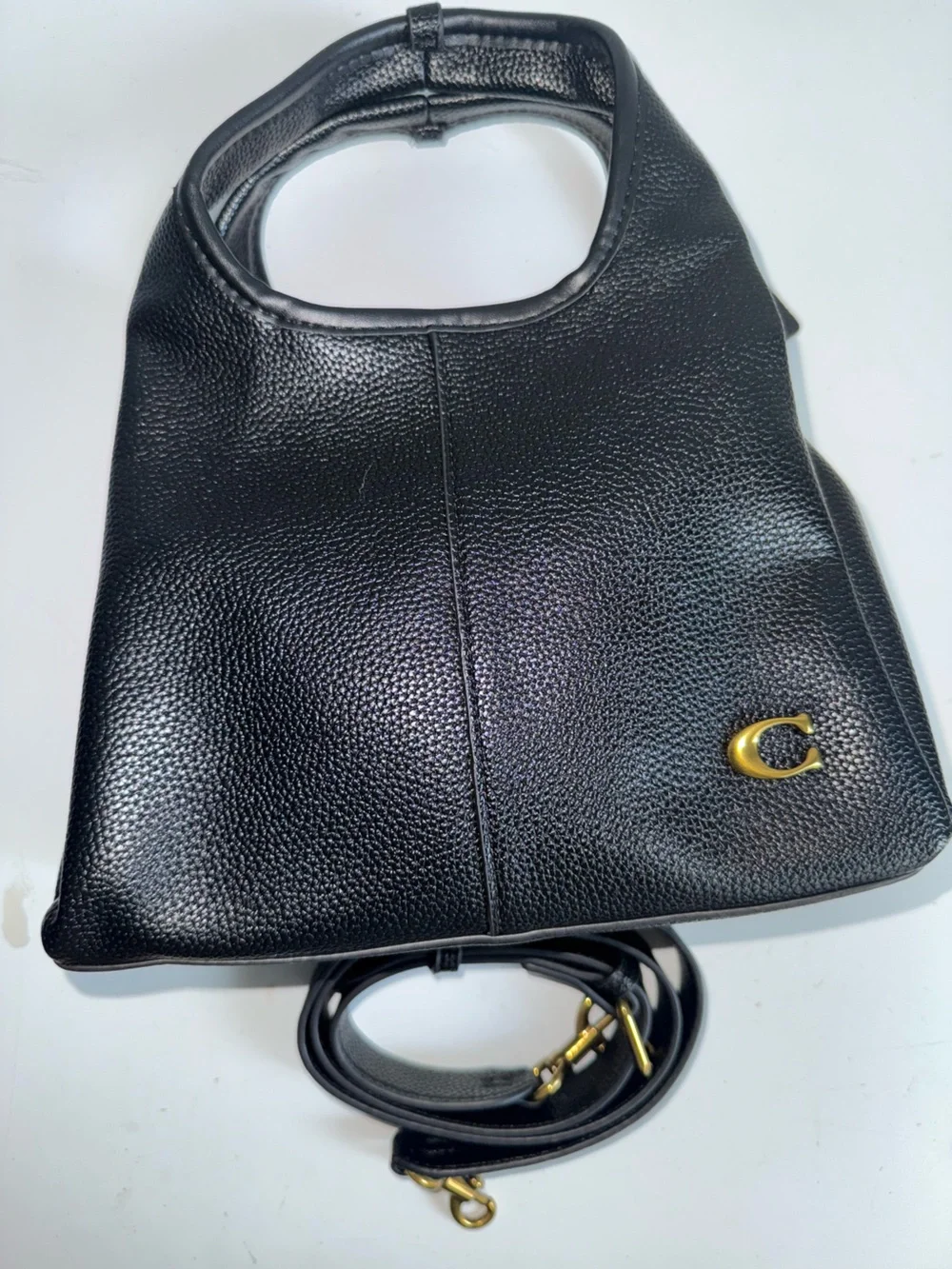 Coach Black Pebbled Leather Tote with Gold 'C' Accent